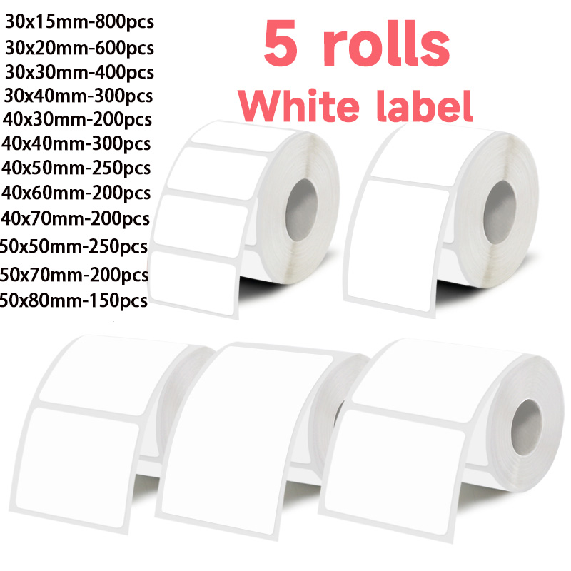 Commercial Printing Machine - 5 rollos de etiquetas adhesivas blancas,