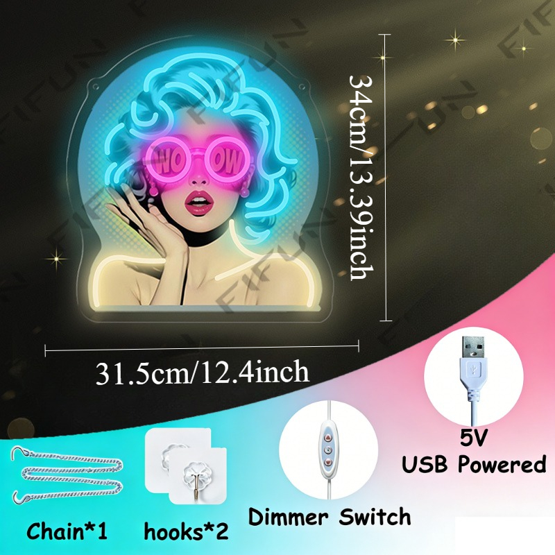 Letrero Luminoso WOW Curl Girl - Commercial Uv Printing reseña y precio